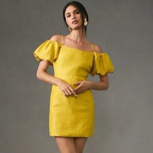 Let Me Be Yellow Puff-Sleeve Off-Shoulder Mini Dress (Anthropologie)